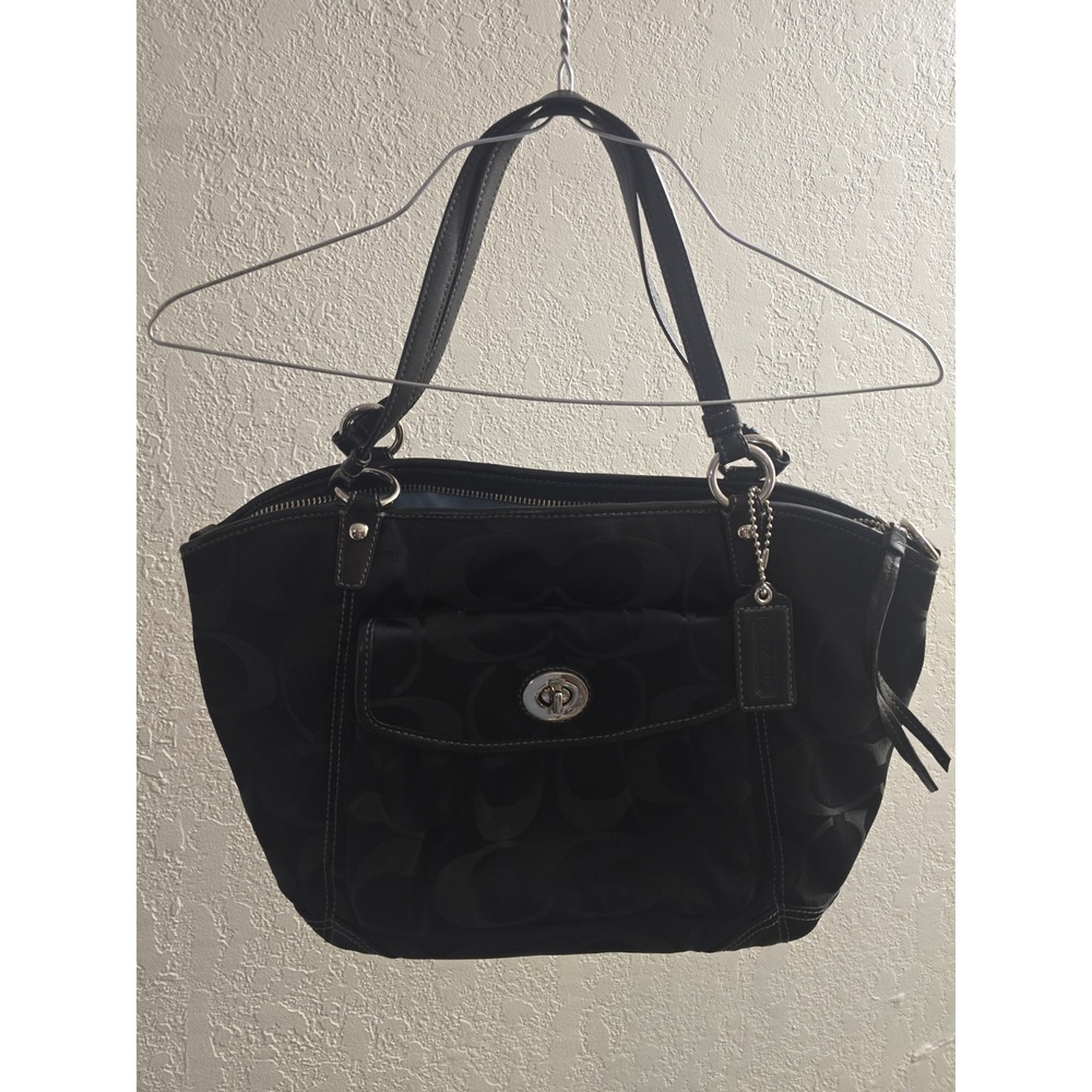 Coach 2008 Leah Black & Grey Signature C Jacquard Turn Lock Satchel Shoulder Bag